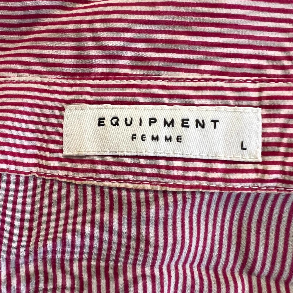 Equipment Femme White & Red Micro Stripe Sleeveless Button Down Blouse Large EUC - Picture 2 of 8